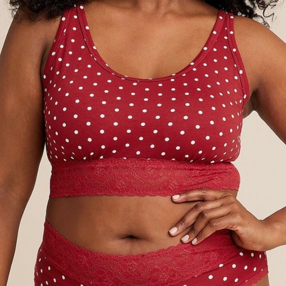 Simply Comfy Red White Polka Dot Cotton Bralette Size xs